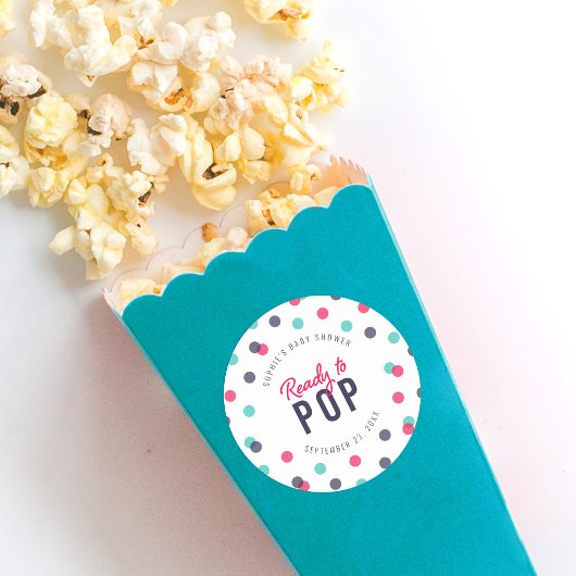 インディゴピンクのティール(緑がかった色)紙吹雪ポップ・アートのベビースシャワー準備 ラウンドシール
