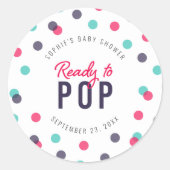 インディゴピンクのティール(緑がかった色)紙吹雪ポップ・アートのベビースシャワー準備 ラウンドシール (正面)