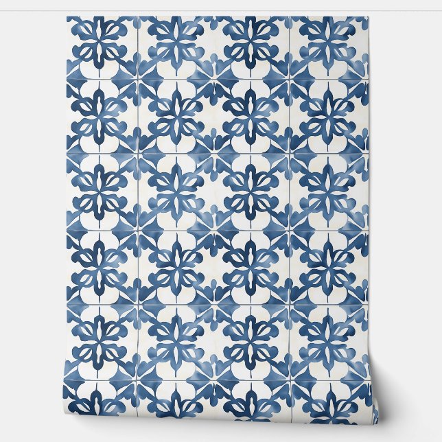 インディゴフローラメドレプティ – ブルーとクリーム 壁紙 (ほどく)