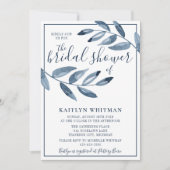 インディゴブリスウォーターカラーリーフブランチブライダルシャワー 招待状 (正面)