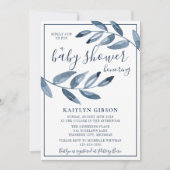 インディゴブリスウォーターカラーリーフブランチ赤ちゃんシャワー 招待状 (正面)