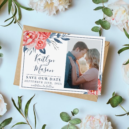 インディゴブリス水彩葉フローラ枝の茎 セーブザデート