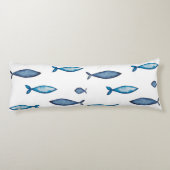 インディゴブルーとティール（緑がかった色）水彩魚 ボディピロー (裏面)