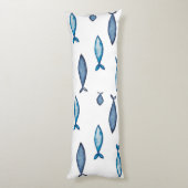 インディゴブルーとティール（緑がかった色）水彩魚 ボディピロー (裏面 (縦))