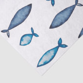 インディゴブルーとティール（緑がかった色）水彩魚 薄葉紙 (詳細)