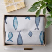 インディゴブルーとティール（緑がかった色）水彩魚 薄葉紙 (ギフト)