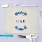 インディゴブルーとベージュの水の色の花結婚の色 薄葉紙 (クラフト)