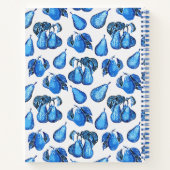 インディゴブルーとホワイトに散らばった梨のプリント ノートブック (裏面)