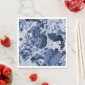 インディゴブルーのヴィンテージ フラワーダリア ハイドランジア スタンダードランチョンナプキン (インサイチュ)