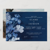インディゴブルーの植物エンゲージメントパーティー 招待状 (正面/裏面)