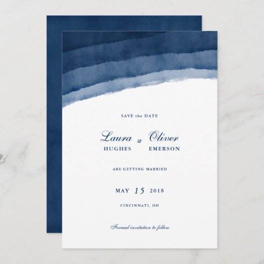 インディゴブルーの水彩保存日 セーブザデート (正面/裏面)