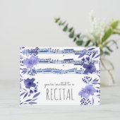 インディゴブルーの水彩画の花の音楽発表会 招待状 (スタンド正面)