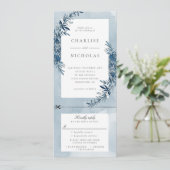 インディゴブルーの水彩画ウェディング招待状（RSVP付き） 招待状 (スタンド正面)