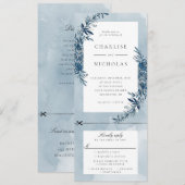 インディゴブルーの水彩画ウェディング招待状（RSVP付き） 招待状 (正面/裏面)