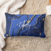 インディゴブルーアガテマーブル抽象芸術名モノグラム ランバークッション (ブランケット)