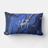 インディゴブルーアガテマーブル抽象芸術名モノグラム ランバークッション (正面)