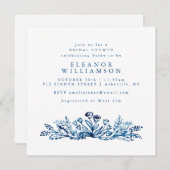 インディゴブルーインクラインアートフローラブライダルシャワー 招待状 (正面/裏面)