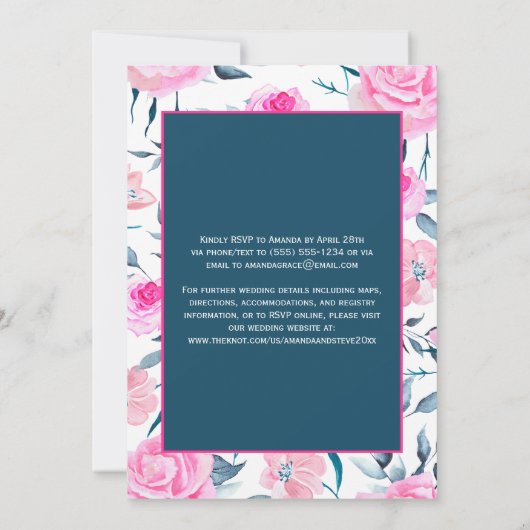 インディゴブルーウィズピンクロセス結婚式招待状 招待状 (裏面)