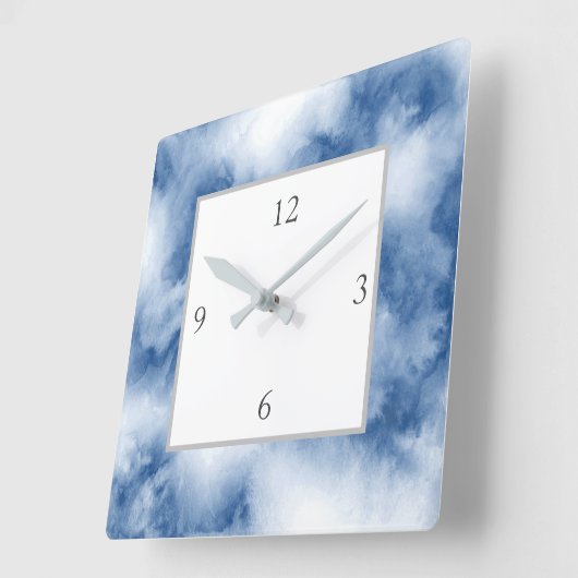 インディゴブルーウォーターカラー抽象芸術 スクエア壁時計 (傾斜)