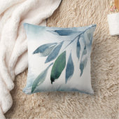 インディゴブルーグリーン葉抽象芸術 クッション (ブランケット)