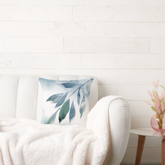 インディゴブルーグリーン葉抽象芸術 クッション (ソファ)
