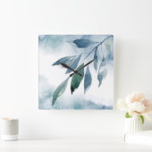 インディゴブルーグリーン葉抽象芸術 スクエア壁時計 (ホーム)