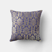 インディゴブルーコバルトダマスクセピアベルベットセイン金ゴールド クッション (裏面)