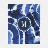 インディゴブルーシボリマーブルアゲイト絞り染めモノグラム フリースブランケット (正面)