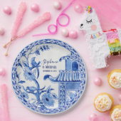 インディゴブルーチノイスリーヴィンテージフローラ水彩 ペーパープレート (パーティー)