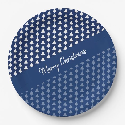 インディゴブルーツリーウォーターカラーアート ペーパープレート (正面)