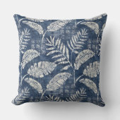 インディゴブルーパーム葉装飾用クッション クッション (正面)