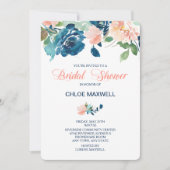 インディゴブルーピーチバラブライダルシャワー招待 招待状 (正面)