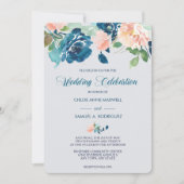 インディゴブルーピーチバラ縁ど結婚式招待状 招待状 (正面)