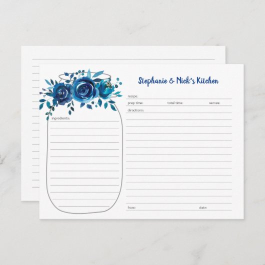 インディゴブルーフローラメイスンジャール新しいレシピカード 案内ポストカード (正面/裏面)