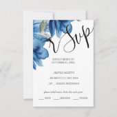 インディゴブルーフローラ水彩色彩の鮮やか手 出欠カード (正面)