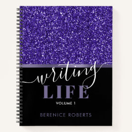 インディゴブルーブラックグリッターパーソナライズされた作家 ノートブック