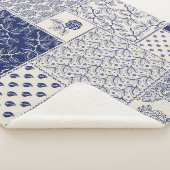 インディゴブルーベージュフローラパッチワーク シェルパブランケット (3/4)