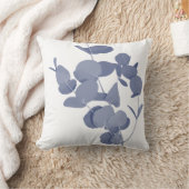 インディゴブルーホワイトユーカリプトゥスハーブ植物学プリント クッション (ブランケット)