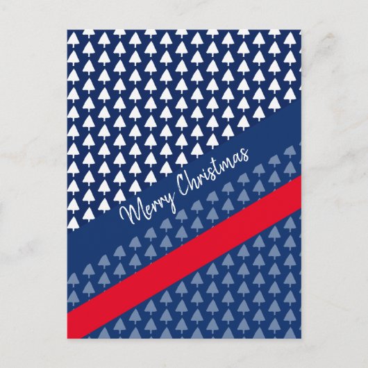 インディゴブルーホワイトレッドウィンターツリーウォーター色 シーズンポストカード (正面)