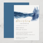 インディゴブルーマウンテンレイクカップルシャワー招待状 サンキューカード (正面/裏面)