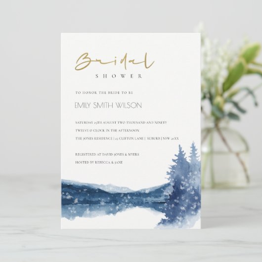 インディゴブルーマウンテンレイクブライダルシャワー招待状 サンキューカード (スタンド正面)