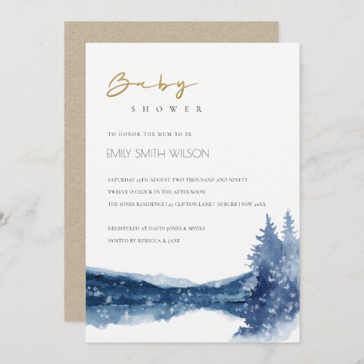 インディゴブルーマウンテンレイクベビーシャワー招待状 サンキューカード (正面/裏面)