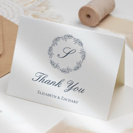 インディゴブルーモノグラム結婚リースサンキュー カード