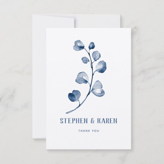 インディゴブルーユーカリエレガントな結婚式ありがとうC サンキューカード (正面)