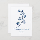 インディゴブルーユーカリエレガントな結婚式ありがとうC サンキューカード (正面/裏面)