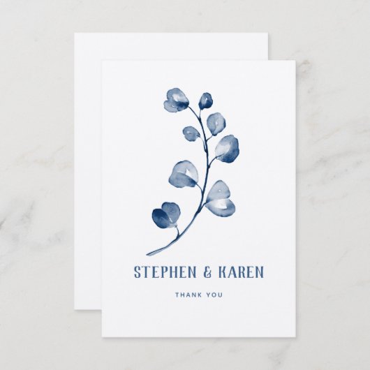 インディゴブルーユーカリエレガントな結婚式ありがとうC サンキューカード (正面/裏面)