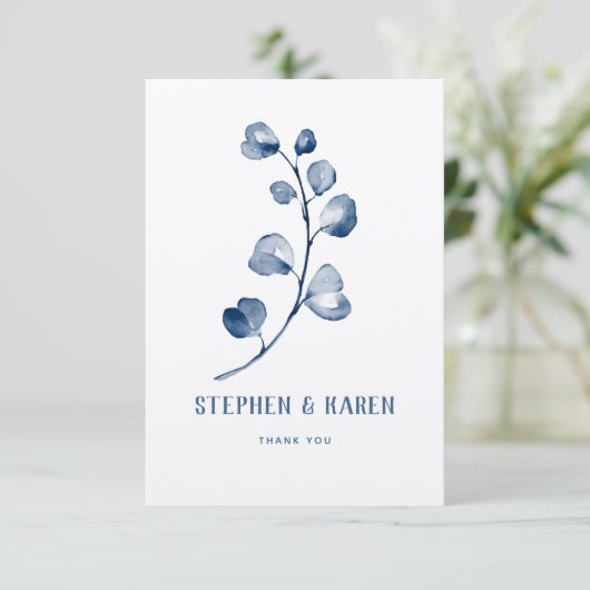 インディゴブルーユーカリエレガントな結婚式ありがとうC サンキューカード (スタンド正面)