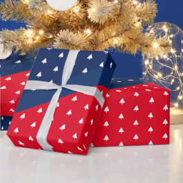 インディゴブルーレッドホワイトクリスマスツリーパターン ラッピングペーパー