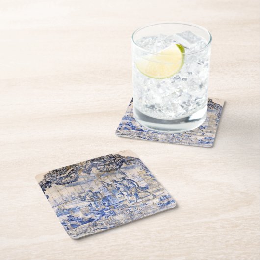 インディゴブルーヴィンテージアズレジョアンティークシャビーシック スクエアペーパーコースター (インサイチュ)