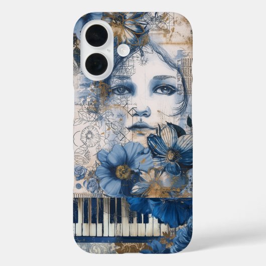 インディゴブルーヴィンテージ抽象芸術アートコラージュ Case-Mate iPhoneケース (裏面)